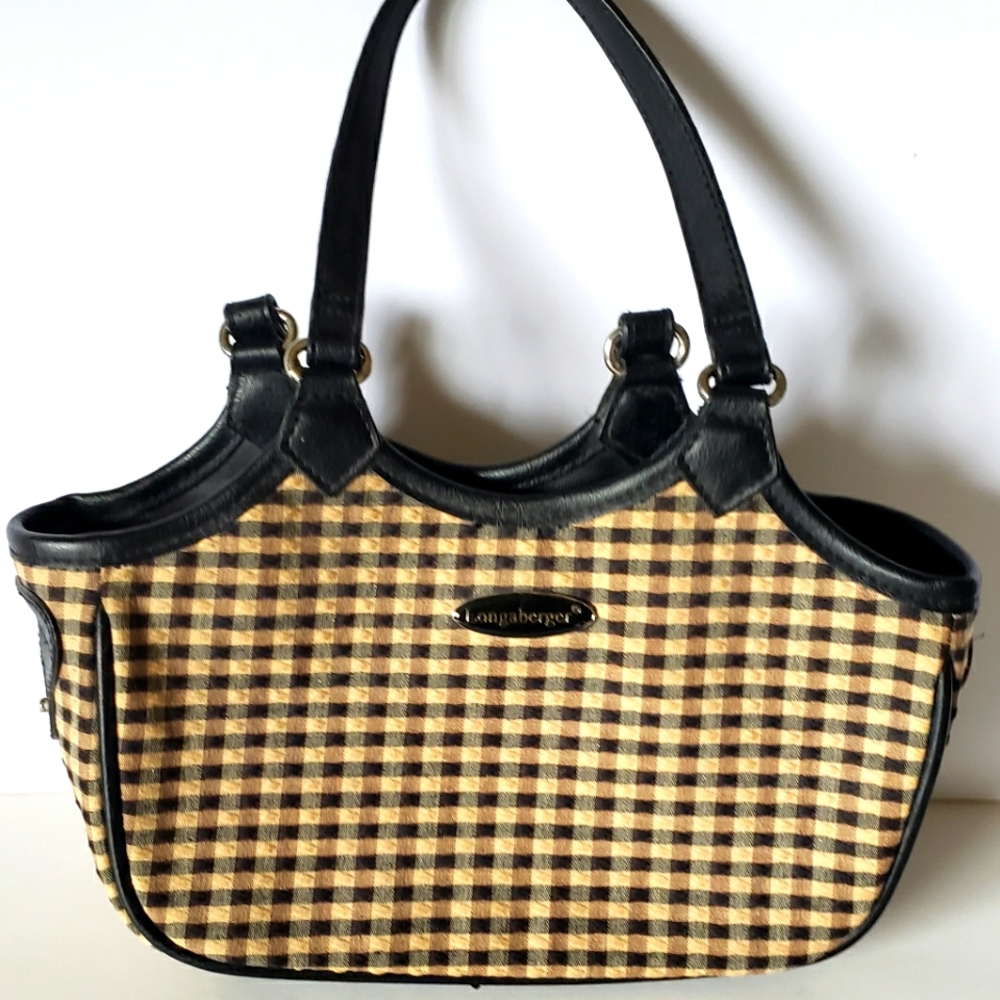 Longaberger Purse Bag Tan And Black Check Removable Zippered Pouch Small